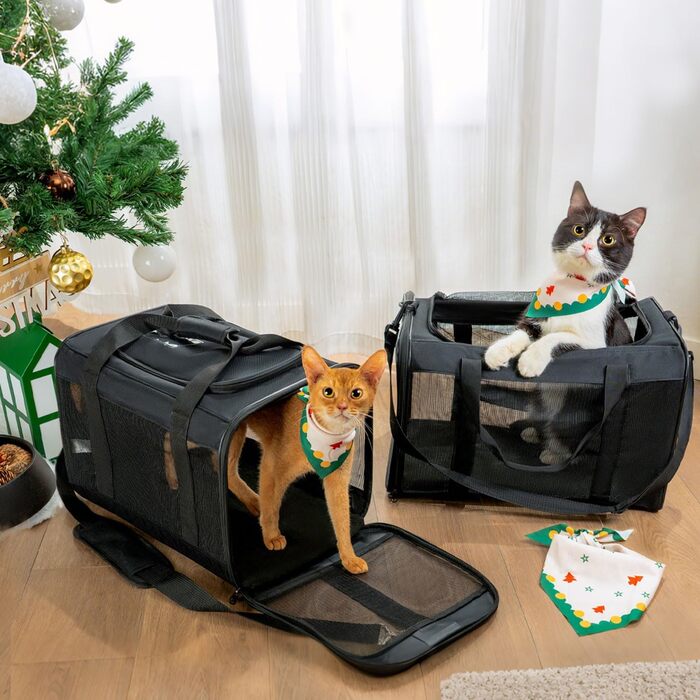 Транспортна переноска для котів та цуценят Conlun, чорна, складана, до 7 кг