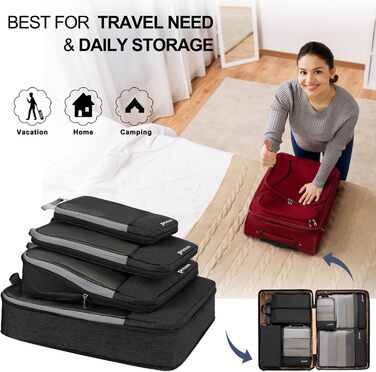 Набір компресійних органайзерів для подорожей (4 шт, чорний)