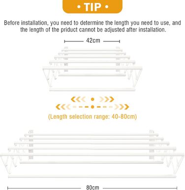 Настінна сушилка для білизни YOUDENOVA з 7 стійок, розкладна, для ванної кімнати/пральні, металева, (42-80) x 59 x 19 см