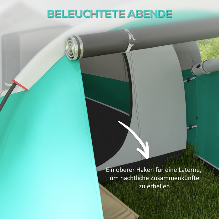 Намет Outsunny Tunnelzelt, кемпінговий намет на 5 осіб, сімейний намет з 2 кімнатами та сумкою для перенесення, водовідштовхування 3000 мм, зелений, для саду