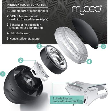 Електричний видальник ворсу MyBeo - бездротовий прилад для одягу з 2 змінними лезами та USB-кабелем для зарядки