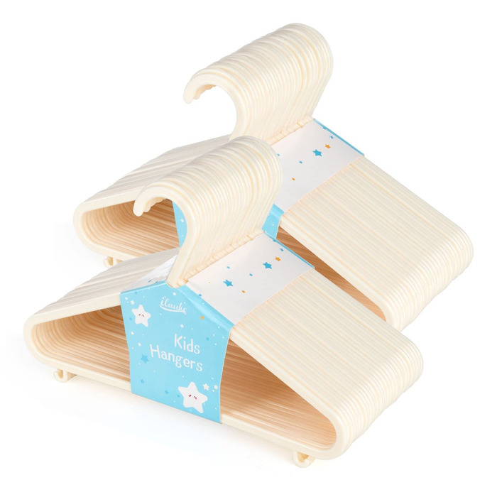 60 шт. вішалки для дитячого одягу ilauke з антиковзаючою поверхнею, безпечні для дітей, з пластику (28,5 см, бежеві). Підходять для T-shirt, светрів, ідеальні для дитячих шаф та дитячих товарів.