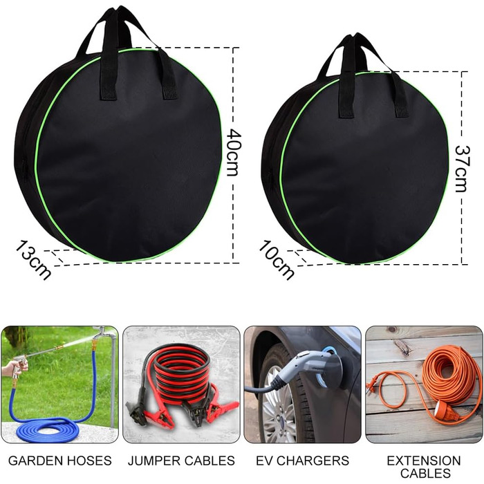 Cartlant 2 Pack Charging Cable Bag Electric Vehicle, Waterproof Cable Bag Camping Extension Cord Organizer Round, Portable EV Storage Bag Large for Garden Accessories, Hoses, E-Car