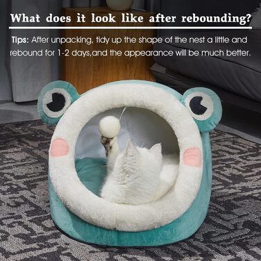 Кішечка Будиночок-Печера для Кішок, М'яке Ліжко-Печера для Кішок, Зелений, Розмір M (38x37x32 см), з Нековзним Дном та Знімним Матрацом