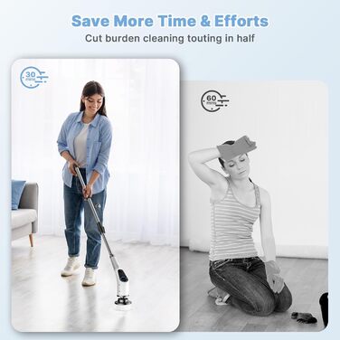 Electric Cleaning Brush, 8 in 1 Electric Cleaning Brush with Interchangeable Drill Brush Heads, Mop Set, Electric Scrub Brush with Adjustable Handle for Bathroom, Kitchen, Car, Floor