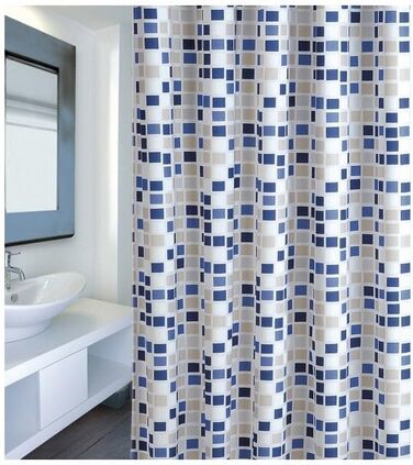 Штора для душу MSV Cotexsa 142102 Premium 'Mosaik' 180x200 см, антибактеріальна, антигрибкова, поліестер, з кільцями, Іспанія (Синій)