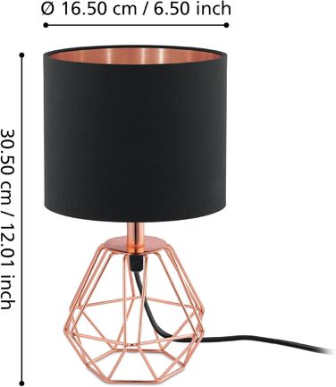 Торшер EGLO Carlton 2: вінтажна настільна лампа з металу та тканини, колір мідний/чорний