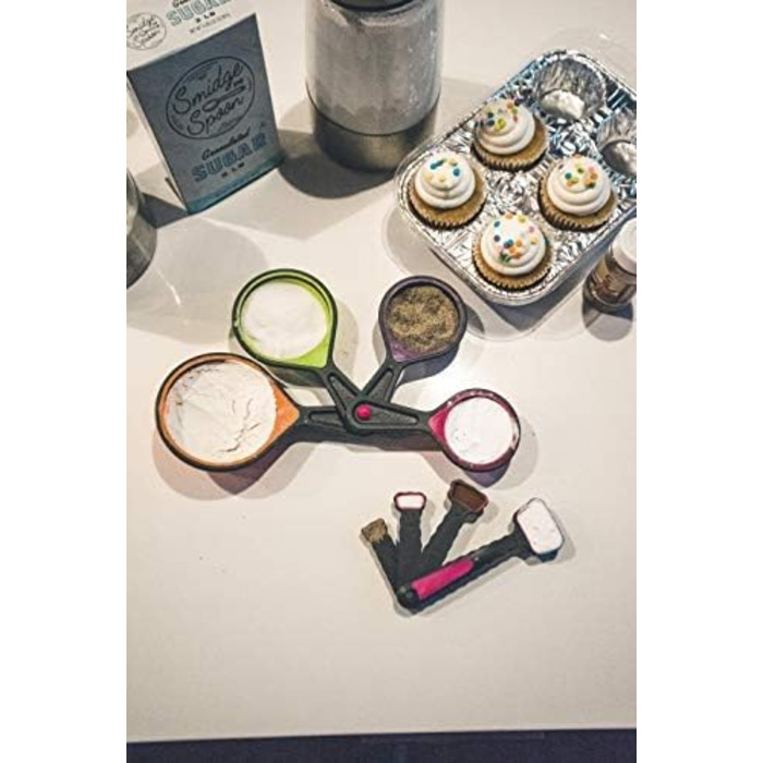 Collapsible measuring cups and nesting spoons, adjustable silicone for cooking, used for liquid and dry kitchen items, portable portion control, dog food, children, travel, campers, space-saving.