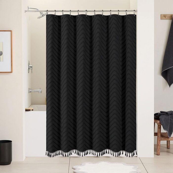 Штора для душу BTTN 180x180 см, Бохо, бежева з китицями, водонепроникна, з гачками (1 шт)