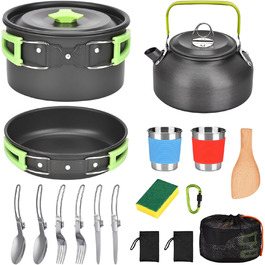 Набір посуду для кемпінгу на 17 частин: набір для приготування їжі на природі, пікніків, риболовлі та походів (2-3 особи)