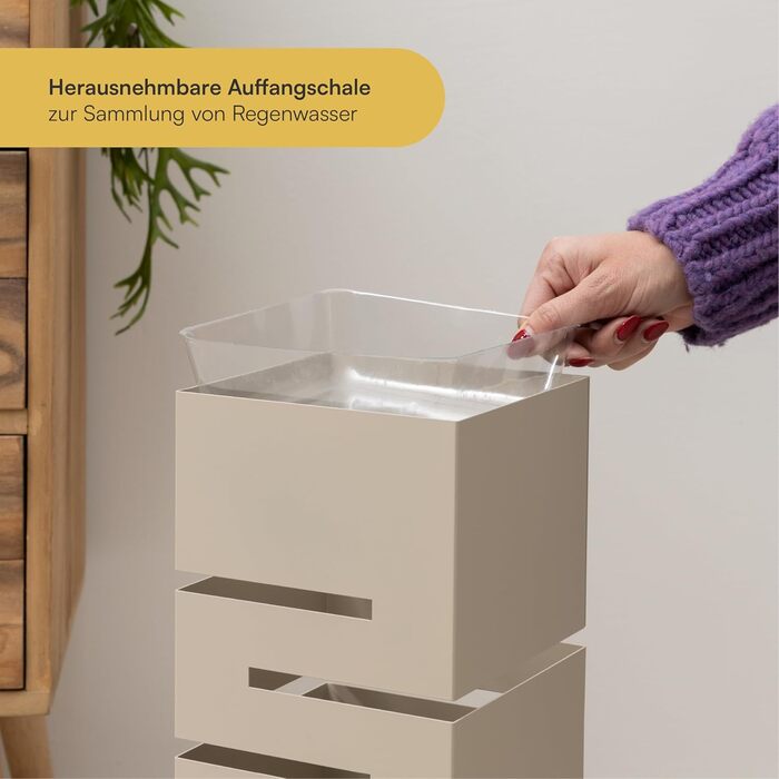 Сумка для парасольки Baroni Home з металу з геометричним різьбленням, з гачками та знімним піддоном для збору води - для дому та офісу, чорний, 15,5x15x49 см, пудровий