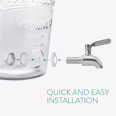 Navaris 8-Liter Glass Drink Dispenser - Stainless Steel Tap and Clamp Closure - Glass Beverage Container for Cold Drinks