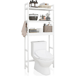 SMIBUY Toilet Shelf, Bamboo Toilet Rack, Adjustable Washing Machine Shelf, Bathroom Shelf with 3 Storage Shelves, Space-Saving, Easy to Assemble, White