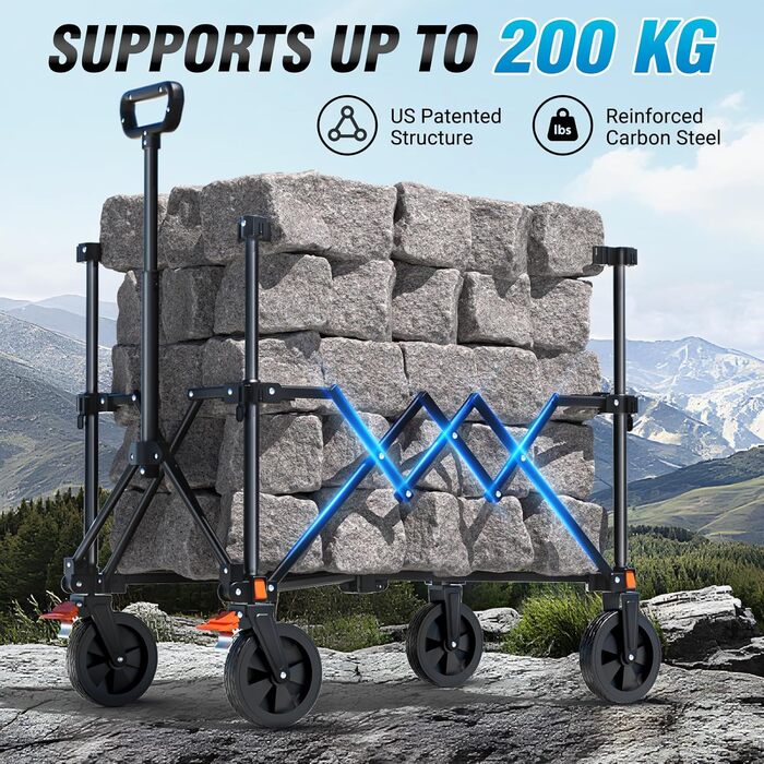 Візок-теліжка Elegear Bollerwagen 200л для пляжу, саду, кемпінгу з гальмами, 2 тримачі для напоїв, 2 бічні кишені, чорний