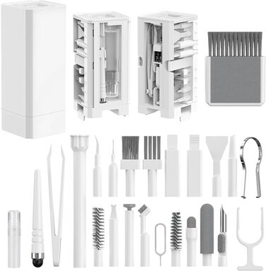 Набір для чищення клавіатури 32 в 1: для iPhone, iPad, ноутбука, ПК, AirPods, камери та іншого. Аксесуари для чищення мобільних пристроїв та електроніки (білий)