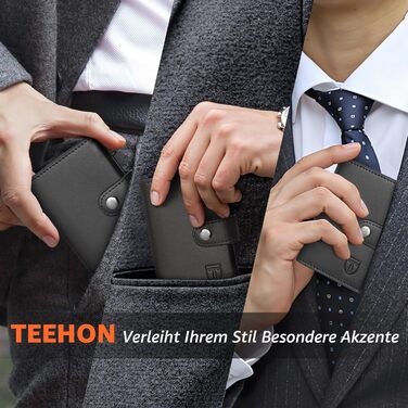 Чоловічий гаманець TEEHON з захистом RFID, з штучної шкіри, з 5 відділеннями для карток, відділенням для грошей та кишенькою для монет, чорний (класичний)