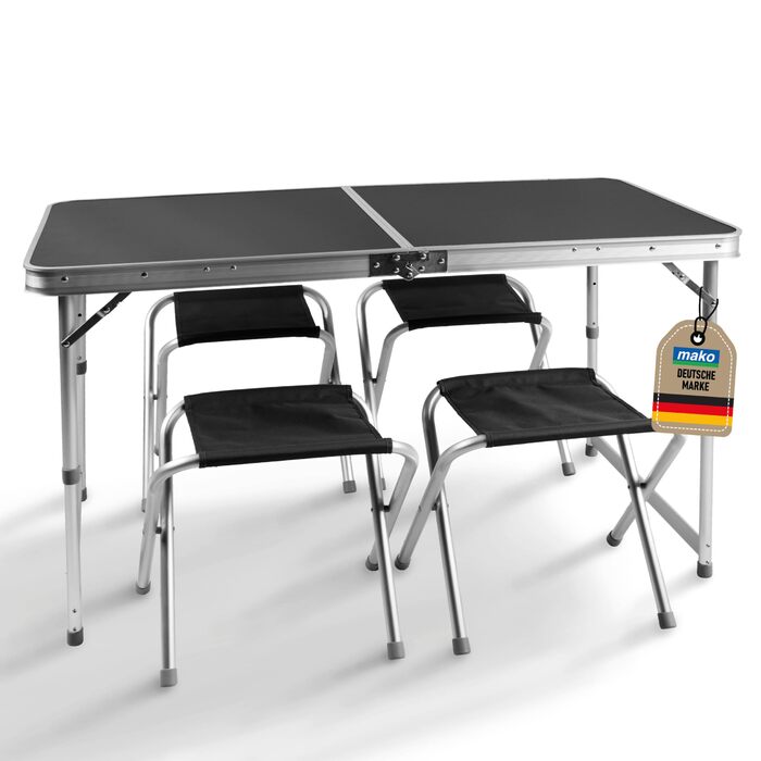 Складаний кемпінговий стіл з алюмінієвою рамою та стільницею МДФ 120x60x70 см + 4 стільці - для пікніка, дачі, відпочинку на природі