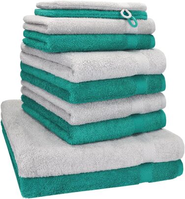 Набір рушників Betz 10 предметів, преміум якість, 100% бавовна, сірий та сріблястий (смарагдово-зелений та сріблястий)