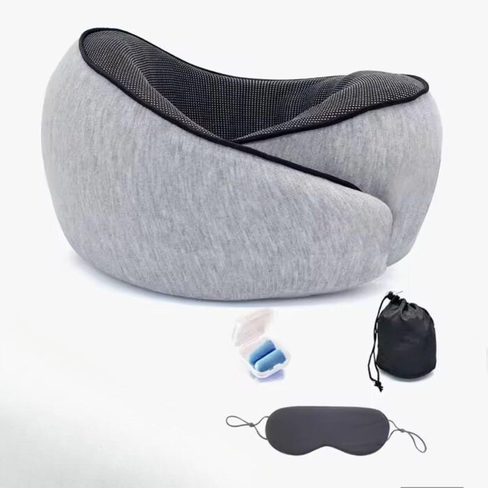 Подушка для шиї - ергономічна подушка з піною з пам'яті для подорожей, компактна та регульована подушка для літака з маскою для очей, навушниками та чохлом для зберігання (Рожева)