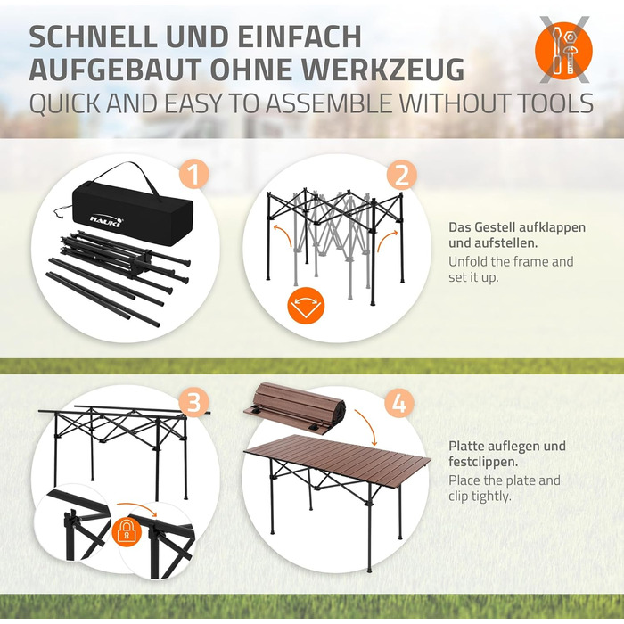 Стіл для кемпінгу Hauki, розкладний, коричневий, 118 x 55 x 64,5 см, алюмінієвий, з мотузковою поверхнею, для відпочинку, саду, балкону, подорожей, ринку, з сумкою, колір: коричневий (темне дерево)
