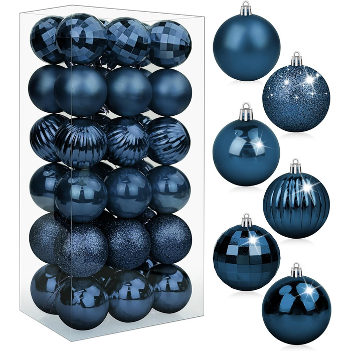 Набір ялинкових прикрас 36 шт. темно-синій, 6 см - ялинкові кулі для декорування