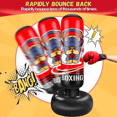 Надувний боксерський мішок для дітей Boxsack Kinder, 165 см, з боксерськими рукавичками, для карате, тхеквондо, MMA, ніндзя, подарунок для хлопчиків та дівчаток 3-12 років