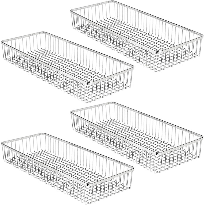 mDesign Universal Drawer Organizer - Metal Storage Baskets for Drawers Organize Kitchen Supplies and Utensils - Drawer Organizers for Kitchen and Household - 4-Piece Set - Silver