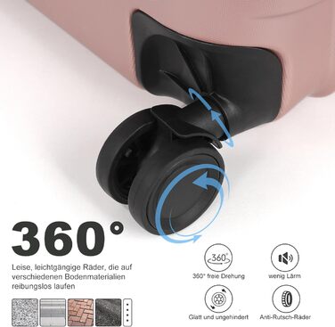 Чемодан великий, жорсткий ABS, з телескопічною ручкою, 4 колеса (360°), кодовий замок, набір (56/66/76 см), Рожеве золото