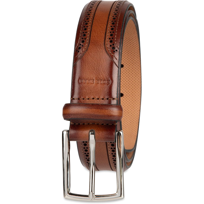 Чоловічий шкіряний шкіряний ремінь Cole Haan Brogue, 32 розміру, світло-коричневого кольору