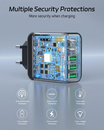 Мережевий адаптер USB C 50W 5 портів (2 USB C + 3 USB A) для iPhone, iPad, Samsung Galaxy, Google - білий/чорний