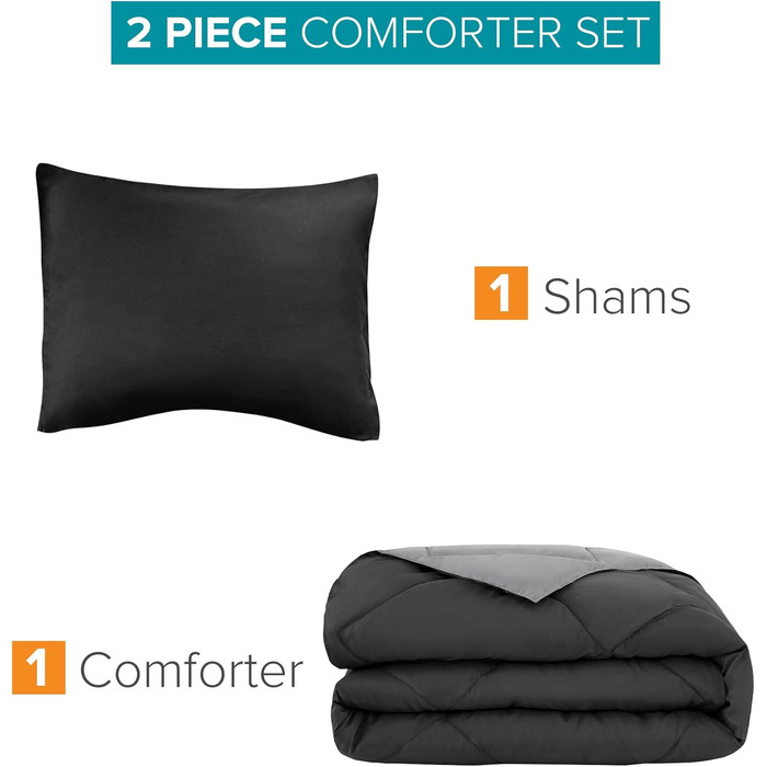Комплект постільної білизни Comfort Spaces Vixie з декор. стеганим малюнком, чорно-сірий, Twin/Twin XL