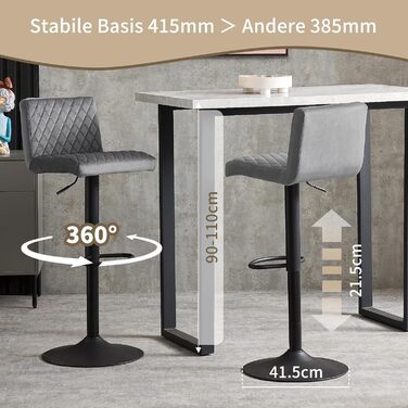 JYMTOM Set of 4 Adjustable Bar Stools with Swivel Seat - Velvet Upholstered Counter Stools for Bar, Kitchen, Bistro, Cafe & Dining Room (Gray)