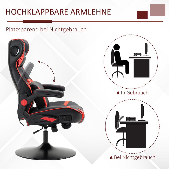 Vinsetto Adjustable Gaming Chair with Rocking Function, Ergonomic, Speakers, Lumbar and Headrest Support, Faux Leather