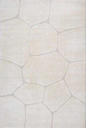 Килим Everest - сучасний коротковорсовий килим для вітальні та спальні з ефектом висоти-низькості, 3D ефект, висока щільність ворсу та приємна м'якість, дизайн Panglao, кремовий (200 x 290 см)