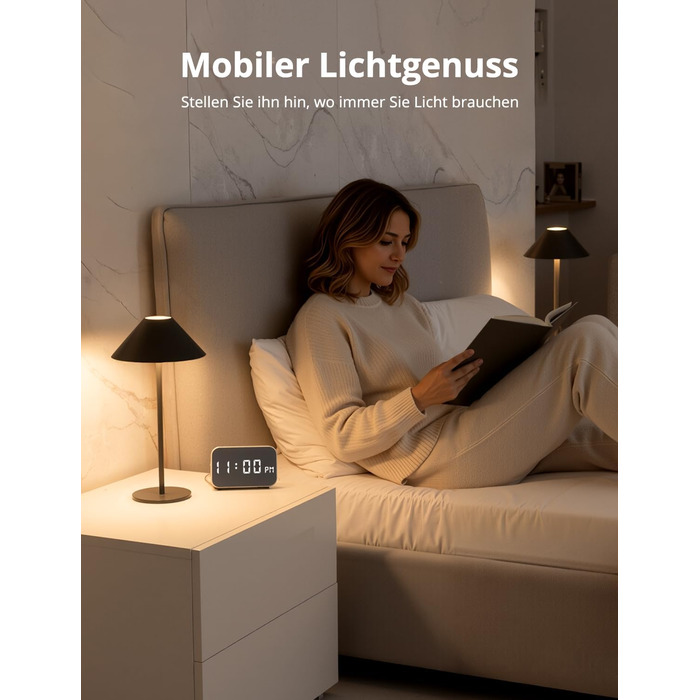 BOJIM 2 шт. LED настільна лампа з акумулятором, бездротова, USB, диммування, магнітна, IP54, для балкона/на вулицю (Антрацит)