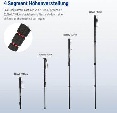 NEEWER Монопод 155 см для камери: легкий, портативний, з адаптерами 1/4' та 3/8' для DSLR та відеокамер, витримує до 8 кг