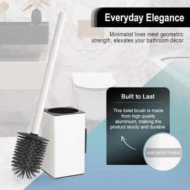 Настінна щітка для туалету DAZI з кріпленням без свердління, з нержавіючої сталі, сучасний дизайн, знімний внутрішній стаканчик для легкого догляду та очищення (золота щітка) (білий)