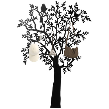 HOMCOM Coat Rack Wall-Mounted Coat Rack in Tree Shape with 4 Birds, 8 Hooks Coat Rail, Wall Decoration for Jackets, Coats, Hats, Scarves, Handbags, 120 x 175 cm, Black | Aosom
