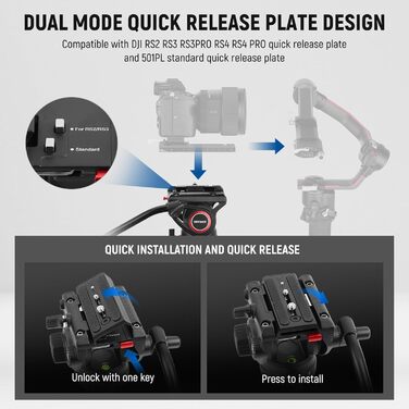 NEEWER Штатив відео професійний 74' з Fluid-головкою, сумісний з DJI RS, для DSLR, вантажопідйомність 8кг (LL27)
