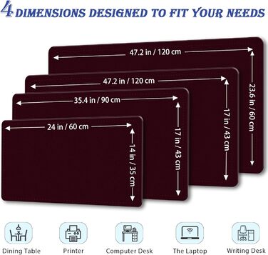 Підкладка для столу 90 x 43 см, PU шкіра, велике захисне покриття, водонепроникна та неслизька, для комп'ютера, офісу, клавіатури та миші (Бургунді)