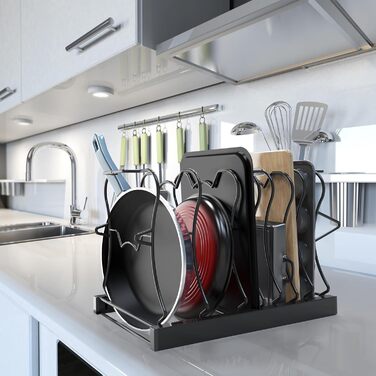 Організатор для каструль та сковорідок Simple Houseware з 8 відділеннями, регульована висота, чорний