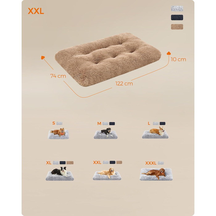 Ліжко для собак Feandrea, м'який килимок для собак, плюшевий килимок, 65 x 45 см, м'яка підкладка, можна прати в пральній машині, багатофункціональне, Ombré Grey PGW200G01 Ombré Grey (122 x 74 x 10 см, верблюжий колір)