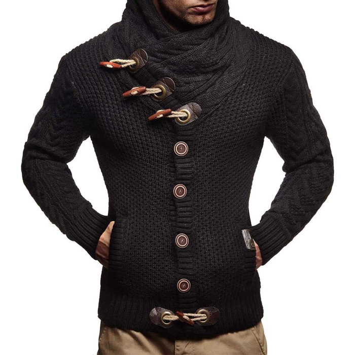 Чоловічий кардиган Leif Nelson з ґудзиками, Regular Fit, чорний, з довгим рукавом