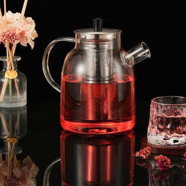 Чайник скляний HEMOLY 1,8L з підставкою, з ситечком для листового чаю та пакетиків