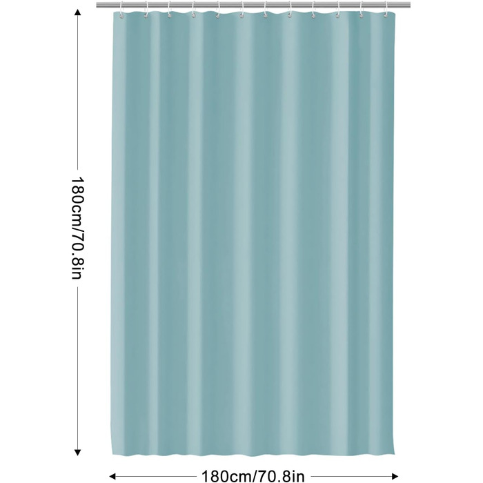 Штора для ванної кімнати 180x180 см, антигрибкова, водонепроникна, з кільцями, блакитна (PEVA)