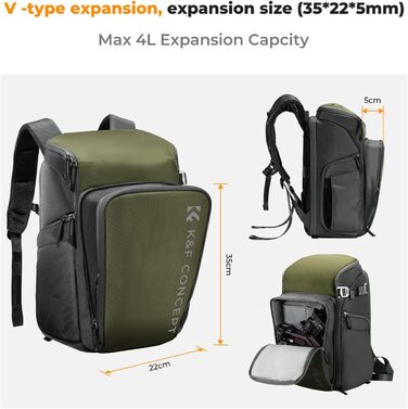 Рюкзак для фотокамери K&F Concept Alpha, 25L, чорний, з відділенням для 16-дюймового ноутбука, сумісний з Canon/Nikon/Sony/DJI Mavic