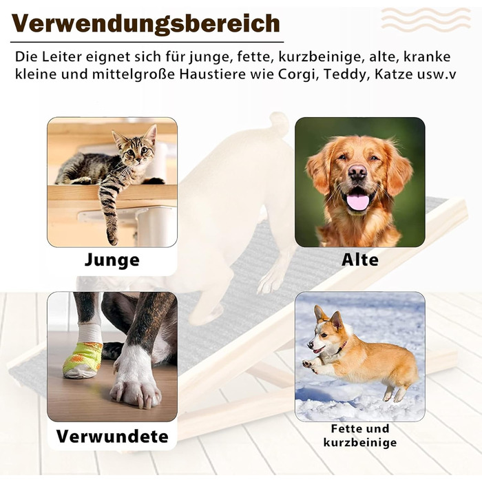 Froadp 49x38x61cm Folding Stairs for Dogs Made of Plastic, Foldable Dog Stairs with 4 Steps & Felt Mat, Non-Slip Cat Stairs, Bed, Balcony, Sofa, Portable Pet Stairs for Dogs and Cats (Wood Type B)