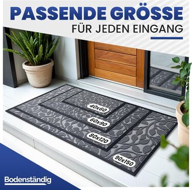 Килимок для дому та вулиці Bodenständig® - міцний, 80x120 см, сірий. Ефективне очищення взуття завдяки рифленій поверхні. Килимок для порогу, дверний килимок, килимок для підлоги.