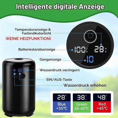 Портативний душ для кемпінгу з насосом та акумулятором 8000mAh, водонепроникний IPX7, мобільний душ зі шлангом 2м для подорожей, садівництва та походів