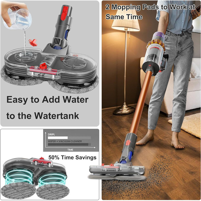Електрична насадка для пилососа Dyson V7/V8/V10/V11/V15 Italdos з баком для води та 3 мікрофібровими серветками